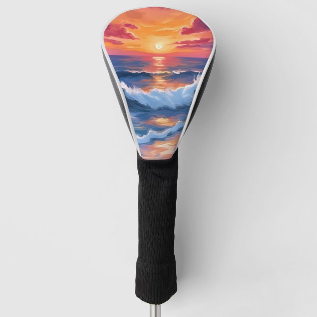 Ocean Sunset Beach Waves Watercolor Golf Head Cover (Front)