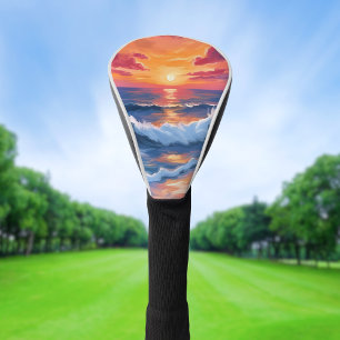 Ocean Sunset Beach Waves Watercolor Golf Head Cover