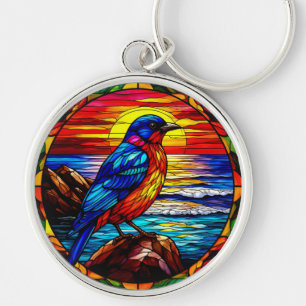 Ocean Sunset Bird Perched Rock Gift Key Ring
