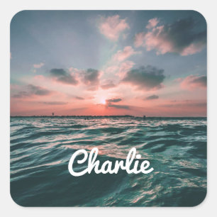 Ocean Sunset custom name stickers