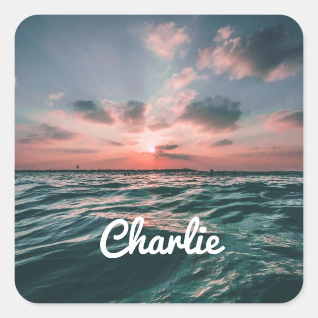 Ocean Sunset custom name stickers (Front)