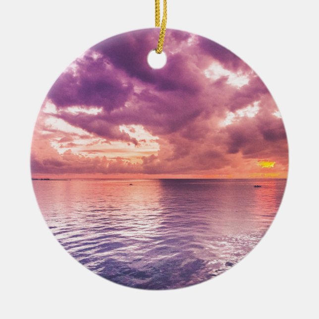 Ocean Sunset Inspirational Ceramic Ornament (Front)