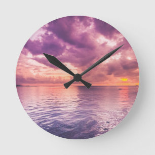 Ocean Sunset Inspirational Round Clock
