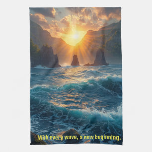 Ocean Sunset Mountain Nature Quote Kitchen Towel