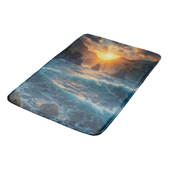 Ocean Sunset Mountain Quote Nature Bath Mat (Angled)