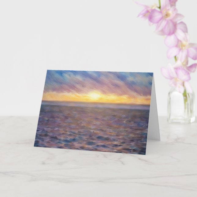 Ocean Sunset Oil Pastel Style Art Note Card (Orchid)