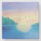 Ocean Sunset Original Oil Painting on a Coaster