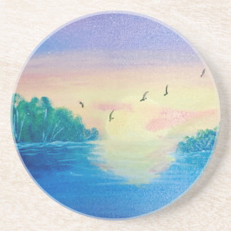 Ocean Sunset Original Oil Painting on a Coaster 