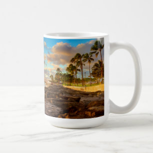 Ocean Sunset Over Rocks And Palm   O'Ahu Coffee Mug