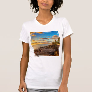Ocean Sunset Over Rocks And Palm O'Ahu T-Shirt