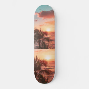 Ocean Sunset Palm Tree Orange Clouds Skateboard