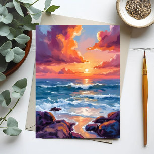 Ocean Sunset Pastel Watercolor Beach Postcard