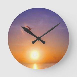 Ocean Sunset Round Clock