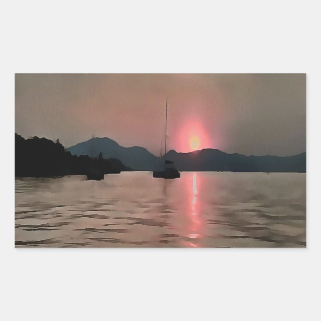 Ocean Sunset Sailboat Sunset Bozburun Marmaris Rectangular Sticker (Front)