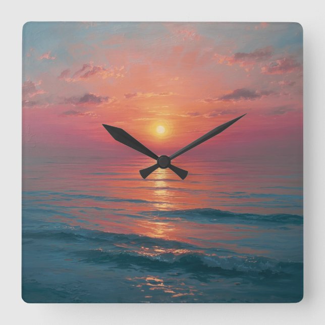 Ocean Sunset Square Wall Clock (Front)