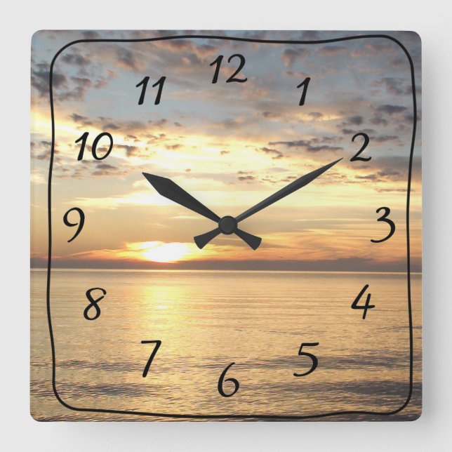 Ocean Sunset Square Wall Clock (Front)