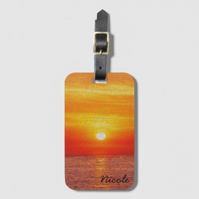 Ocean Sunset  Summer Beach Waves custom      Luggage Tag (Front Vertical)