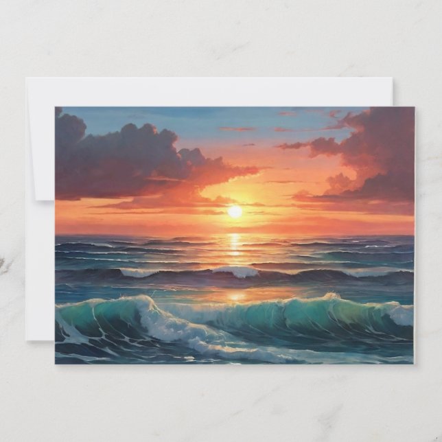 Ocean Sunset Sunrise Colourful Waves Clouds Beach Holiday Card (Front)