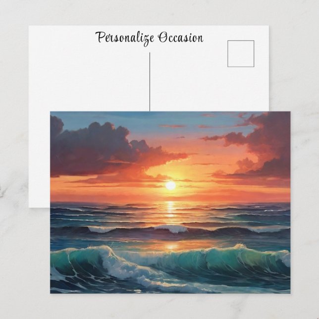 Ocean Sunset Sunrise Colourful Waves Clouds Beach Postcard (Front/Back)