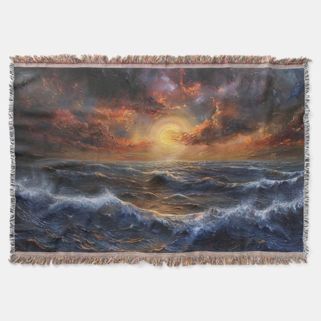 Ocean Sunset Throw Blanket (Front)
