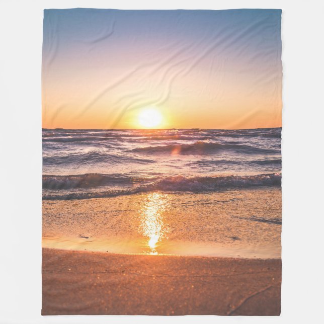 Ocean Sunset Tropical Holiday Fleece Blanket (Front)