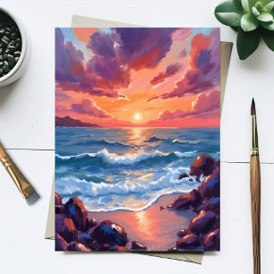 Ocean Sunset Watercolor Beach Coastal Postcard