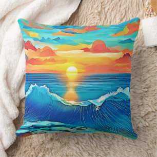 Ocean Sunset Wave Art Cushion