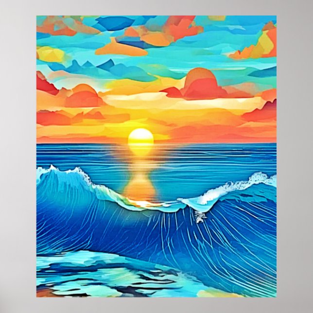 Ocean Sunset Wave Art Poster (Front)