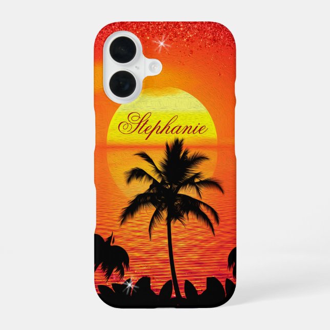 Ocean sunset with Palm Tree Personalised iPhone 16 Case (Back)