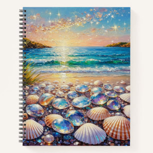 Ocean Sunset with Seashells and Jewels Reflecting Notebook