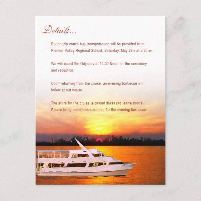 Ocean Sunset Yacht 4.25x5.5 Flat Wedding Details N Enclosure Card (Front)