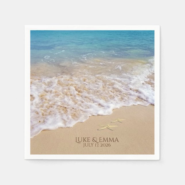 Ocean surf and starfish Wedding Napkin (Front)
