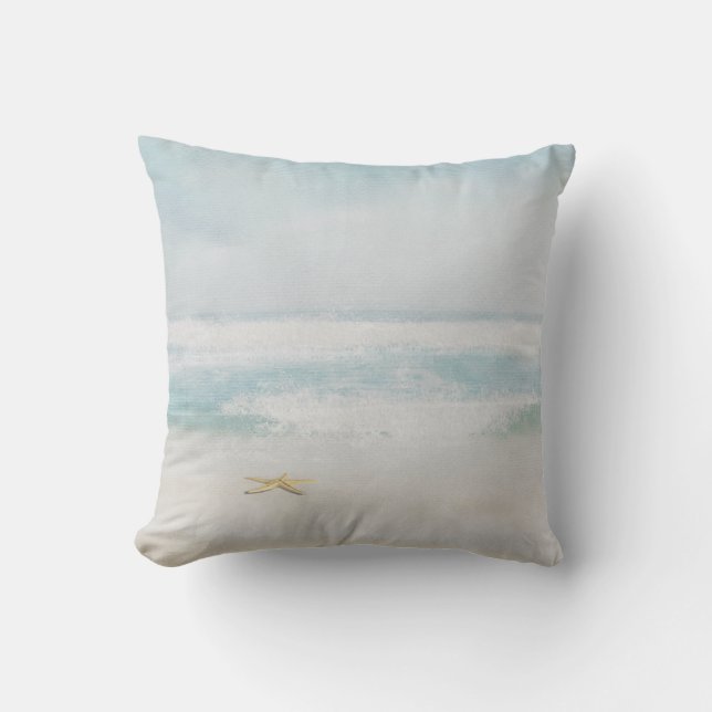 Ocean Surf with Starfish Watercolor Cushion (Front)