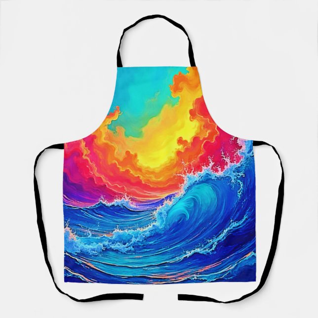 Ocean Surge: Radiant Sunset Wave Apron (Front)
