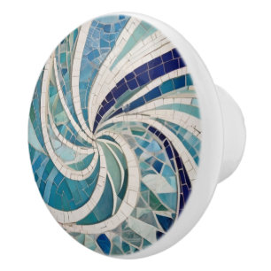 Ocean Swirl Whirling Blue & White Sea theme Mosaic Ceramic Knob