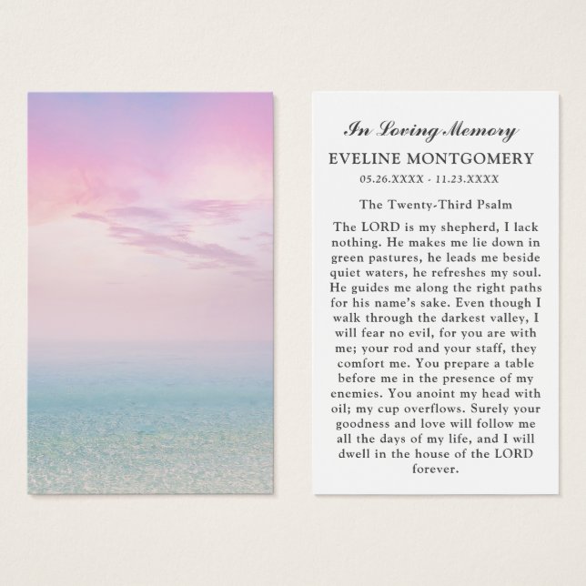Ocean Sympathy Funeral Memorial Prayer Cards (Front & Back)