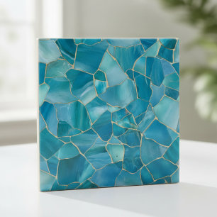 Ocean Teal Agate Gold Mosaic Ceramic Tile