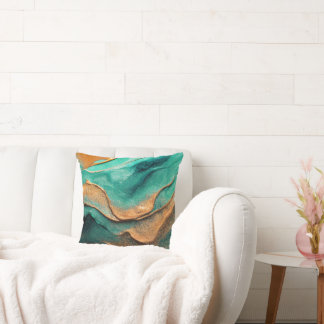 Ocean Teal and Bronze Abstract Art Cushion