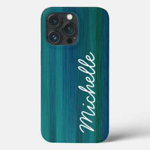 Ocean Teal Blue Green & White Custom Cursive Name  iPhone 13 Pro Case