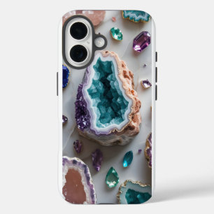 Ocean Teal Geode with Amethyst Gems – Crystal Marb iPhone 16 Case