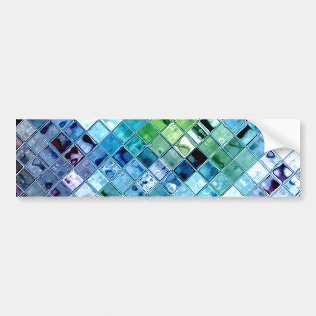 Ocean Teal Glass Mosaic Tile Art Bumper Sticker (Front)