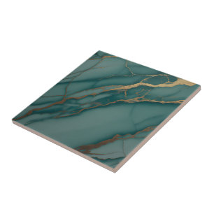 Ocean Teal Marble with Metallic Gold Veins Ceramic Tile