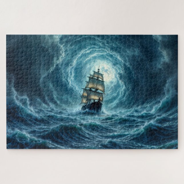 Ocean tempest storm galleon ship journey jigsaw puzzle (Horizontal)