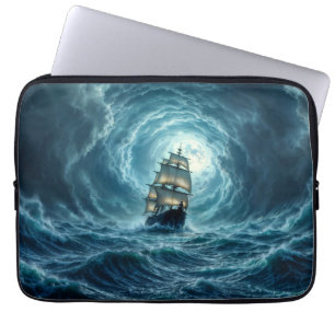 Ocean tempest storm galleon ship journey laptop sleeve