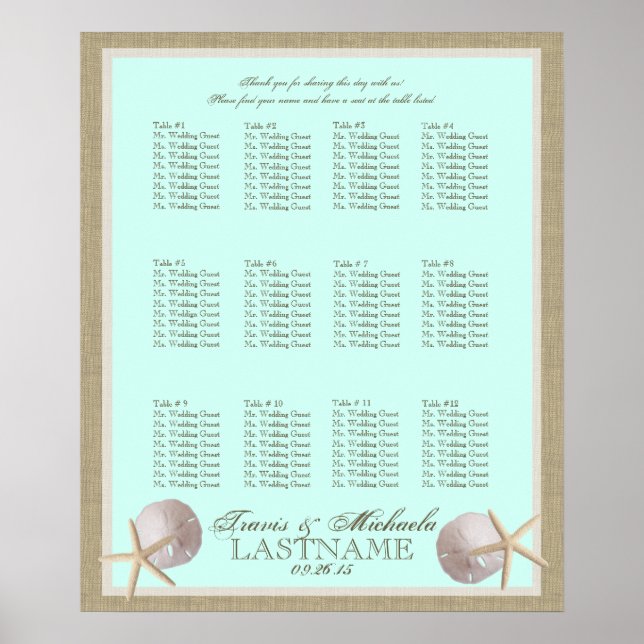 Ocean Theme and Burlap Seating Chart (Front)