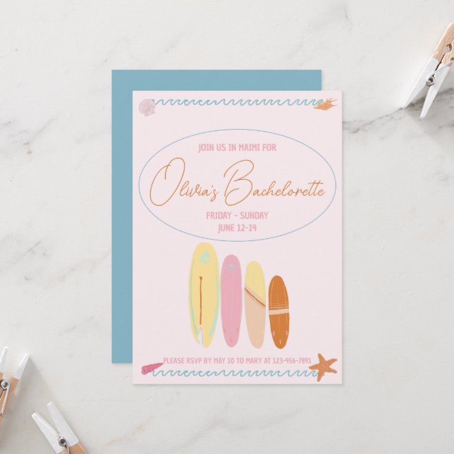 Ocean Theme Bachelorette -- San Diego Theme  Invitation (Front/Back In Situ)