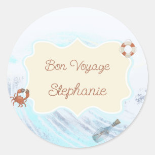 Ocean Theme Bon Voyage Personalized with Name Classic Round Sticker