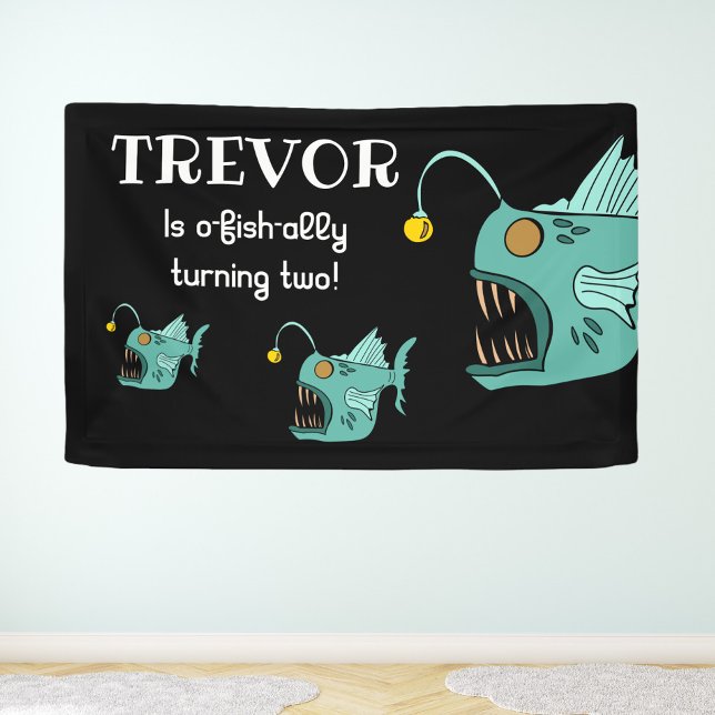 Ocean Theme Boys Birthday Anglerfish O-fish-al  Banner (Creator Uploaded)