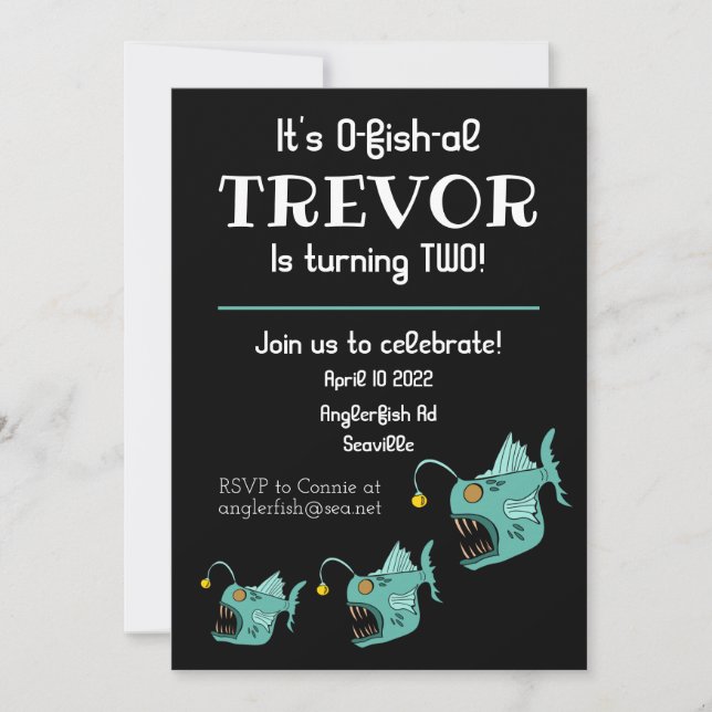 Ocean Theme Boys Birthday Anglerfish O-fish-al  Invitation (Front)