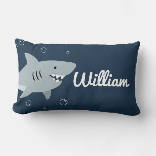 Ocean Theme Boys Room Decor, Cute Little Shark, Lumbar Cushion